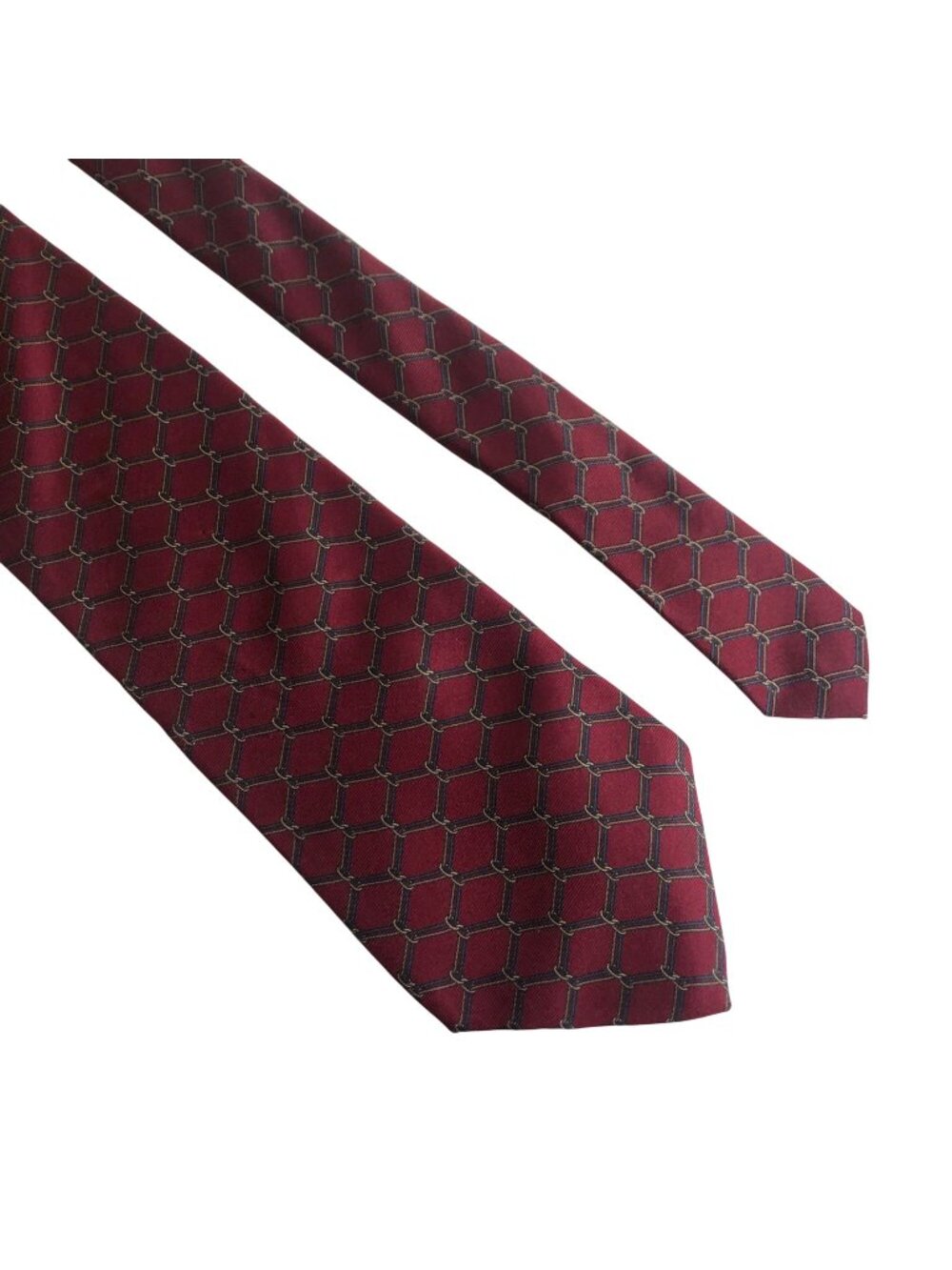 Saks Fifth Avenue Silk Tie Geometric Burgundy Blue Mens Necktie Work Formal Gift